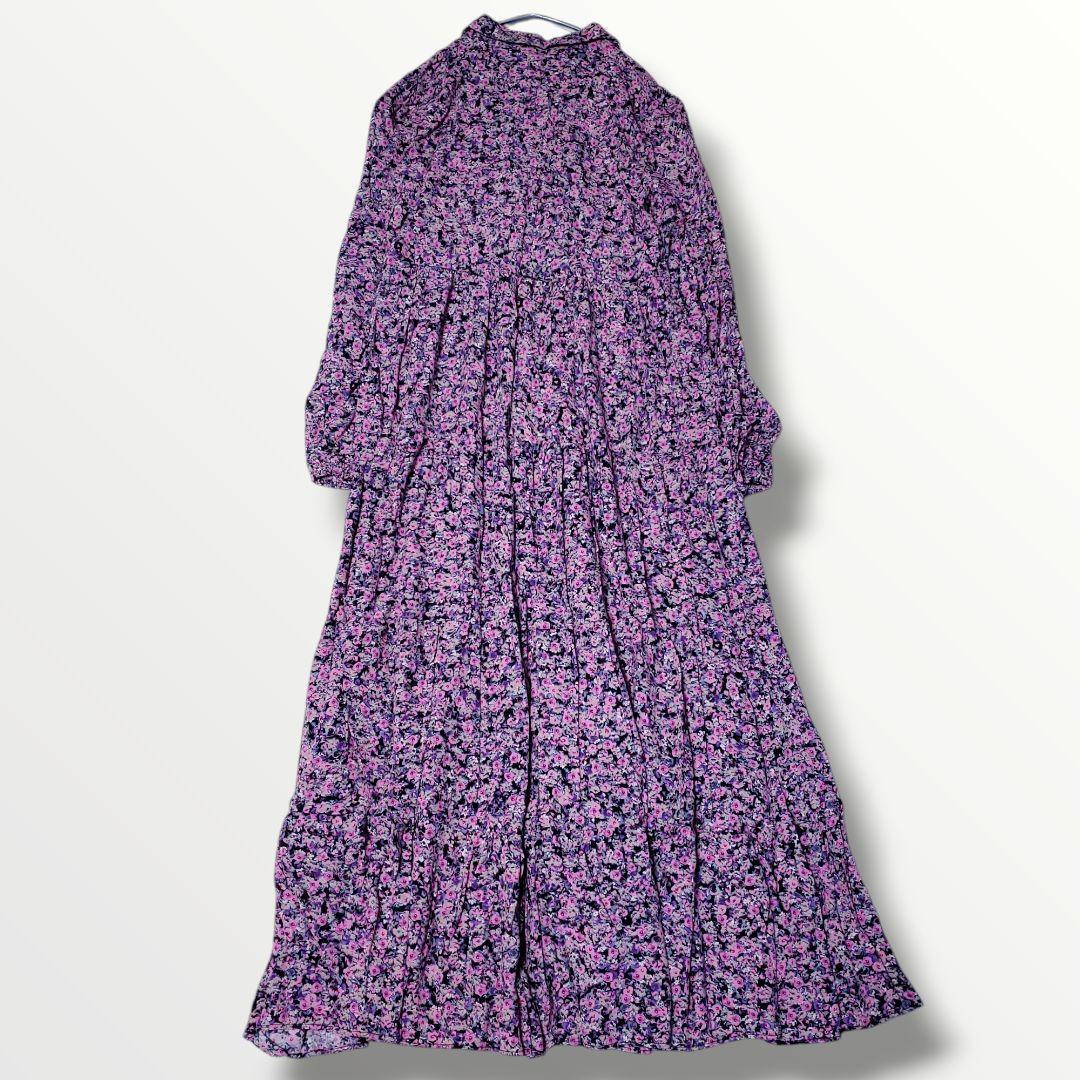 美品 ZARA ザラ ティアード ロング シャツ ワンピース 花柄 ピンク