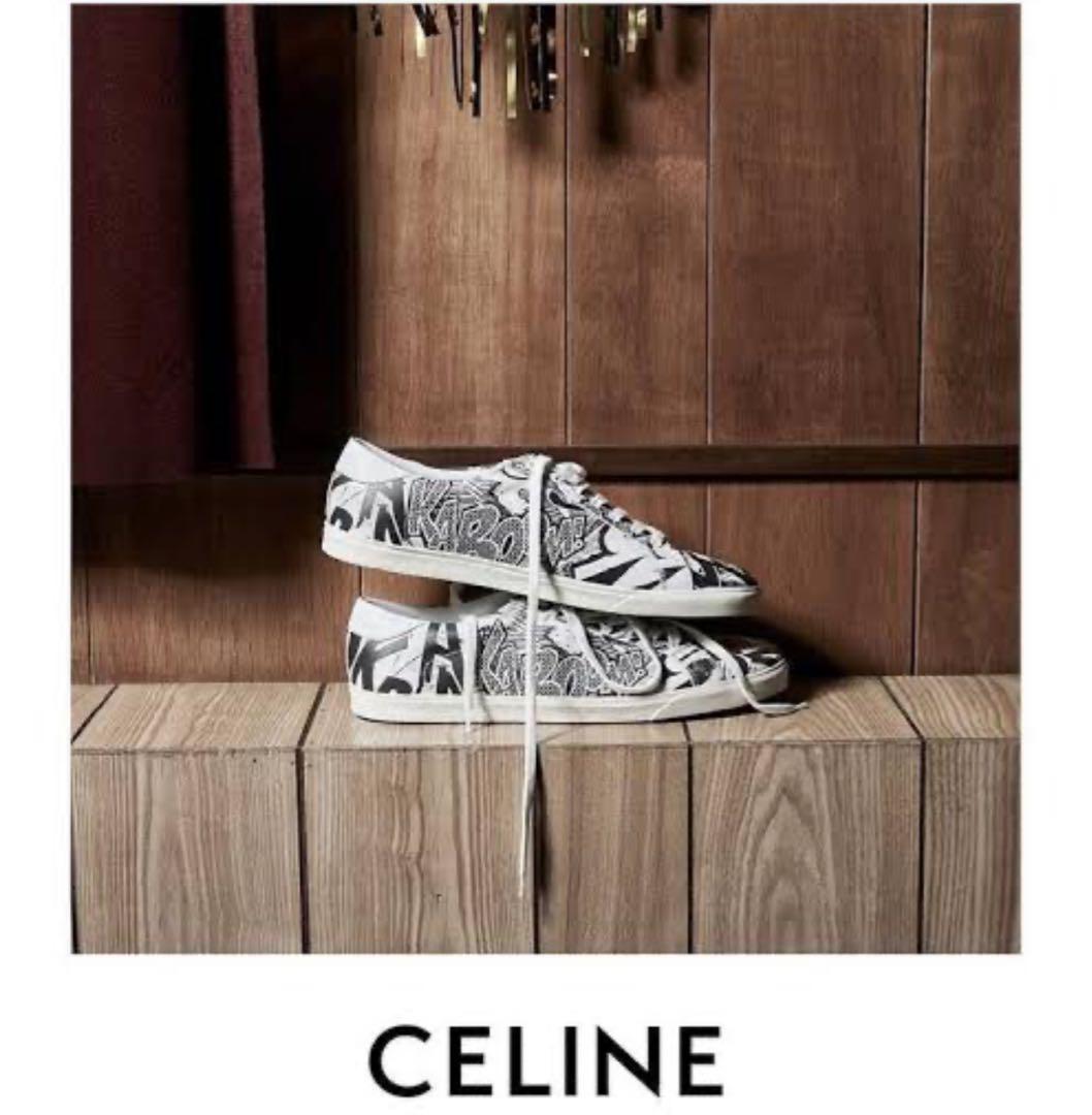 スニーカー Celine Triomphe Sneakers Celine Leather TRIOMPHE Sneakers with Ponyskin Details men