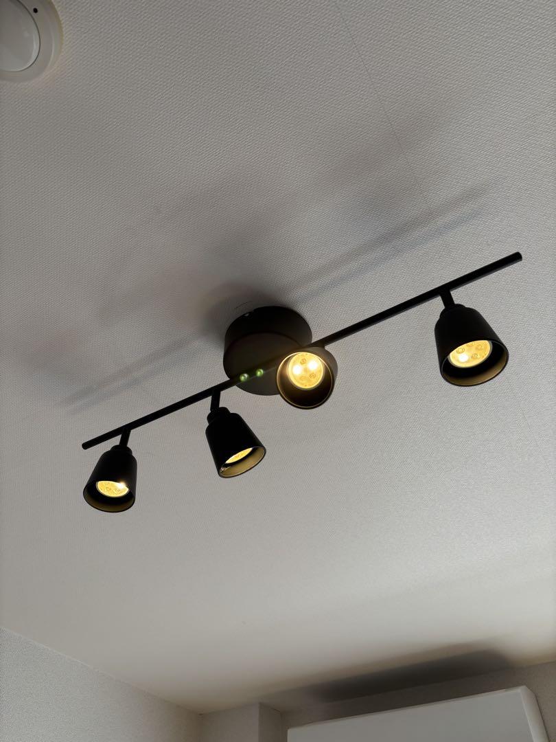 IKEA　天井照明　TYP T1437F　４連　電球4個付き　ブラック◆