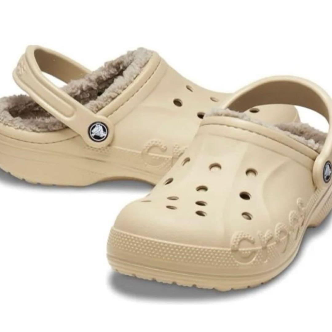 Crocs ベージュ サンダル 28cm ファー付き
