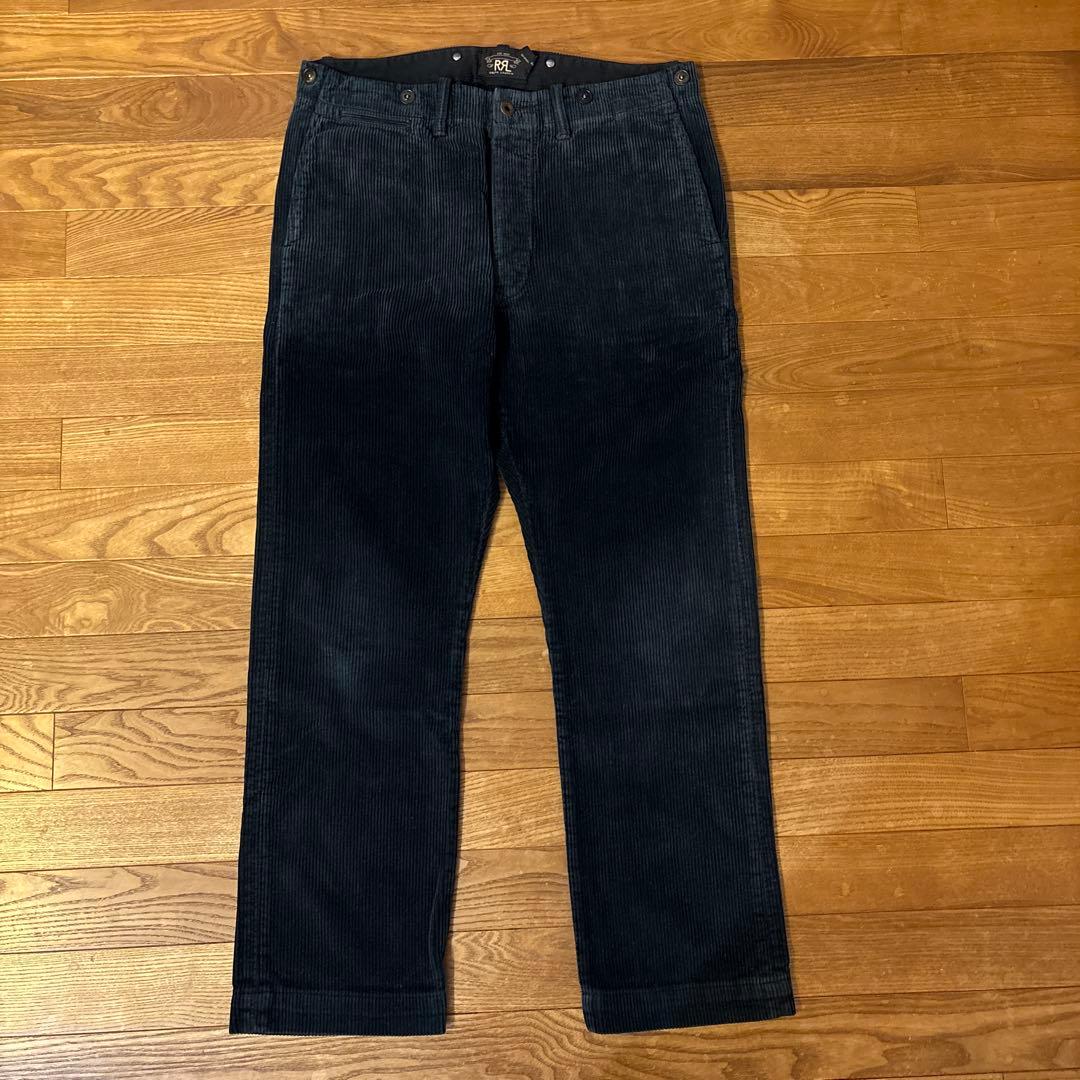 RRL 太畝コーデュロイ ブラック サスペンダーボタン付きL DOUBLE RL