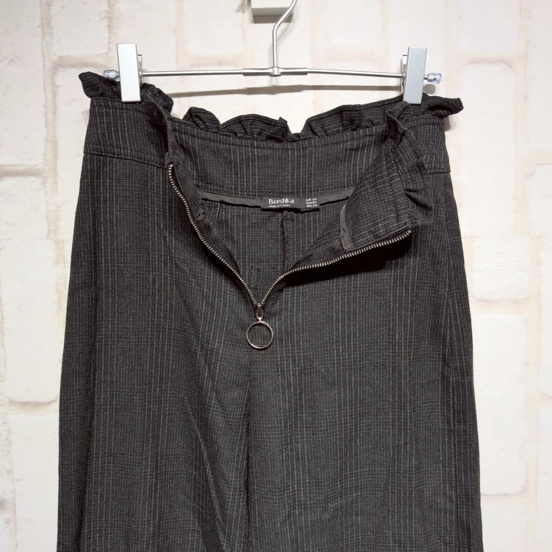 ☆ドイツ発*BERSHKA*新作*ワイドレッグパンツ/DARK GREY☆ 良品☆Bershka ワイドパンツ スラックス チェック きれいめ