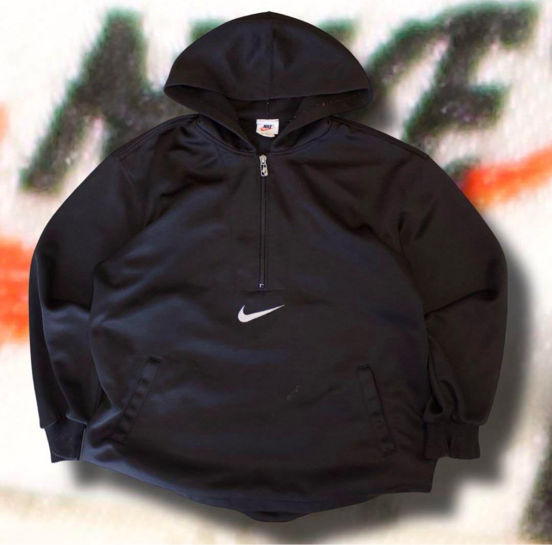 90s NIKEハーフジップ パーカー　ビッグスウォッシュ　y2k 　銀タグ