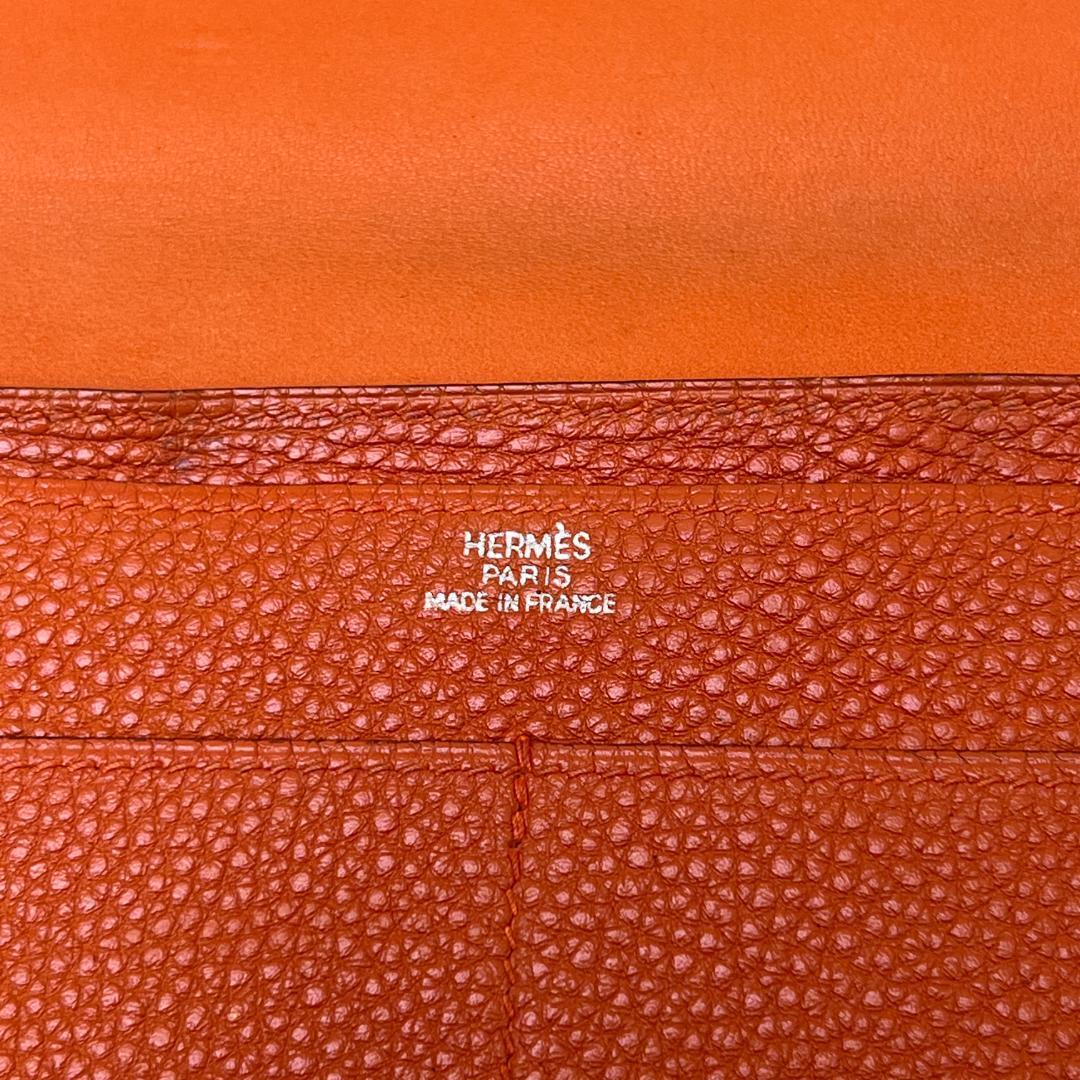HERMES エルメス ドゴン デュオ GM トゴ レザー オレンジ 長財布