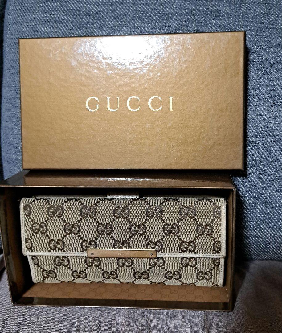 GUCCI 長財布 GGキャンバス Wホック ロゴプレート