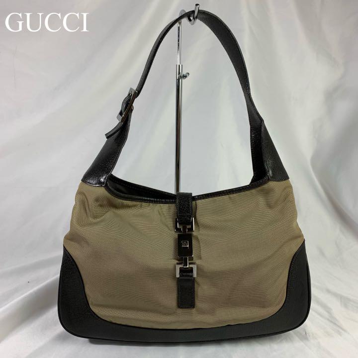 【美品⭐️】グッチ ジャッキー ワンショルダー キャンバス レザー 黒 ベージュ 【美品⭐️】グッチ ジャッキー ワンショルダー キャンバス レザー 黒 ベージュ
