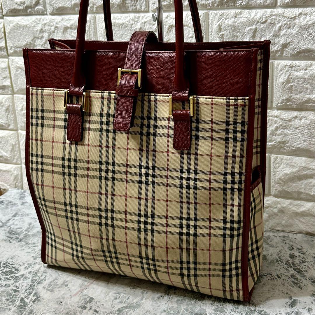 良品723 BURBERRY ノバチェック キャンバス トートバッグ A4収納可 BURBERRY バーバリー キャンバス トートバッグ ノバチェック