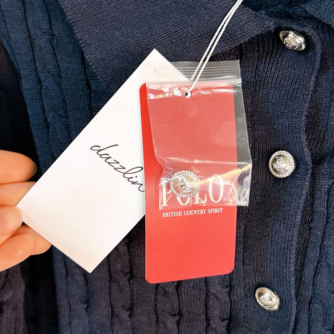 dazzlin polo ニットトップス　ネイビー　ケーブルニット　半袖 ダズリン dazzlin 【POLO BCS コラボ】ケーブルポロニット