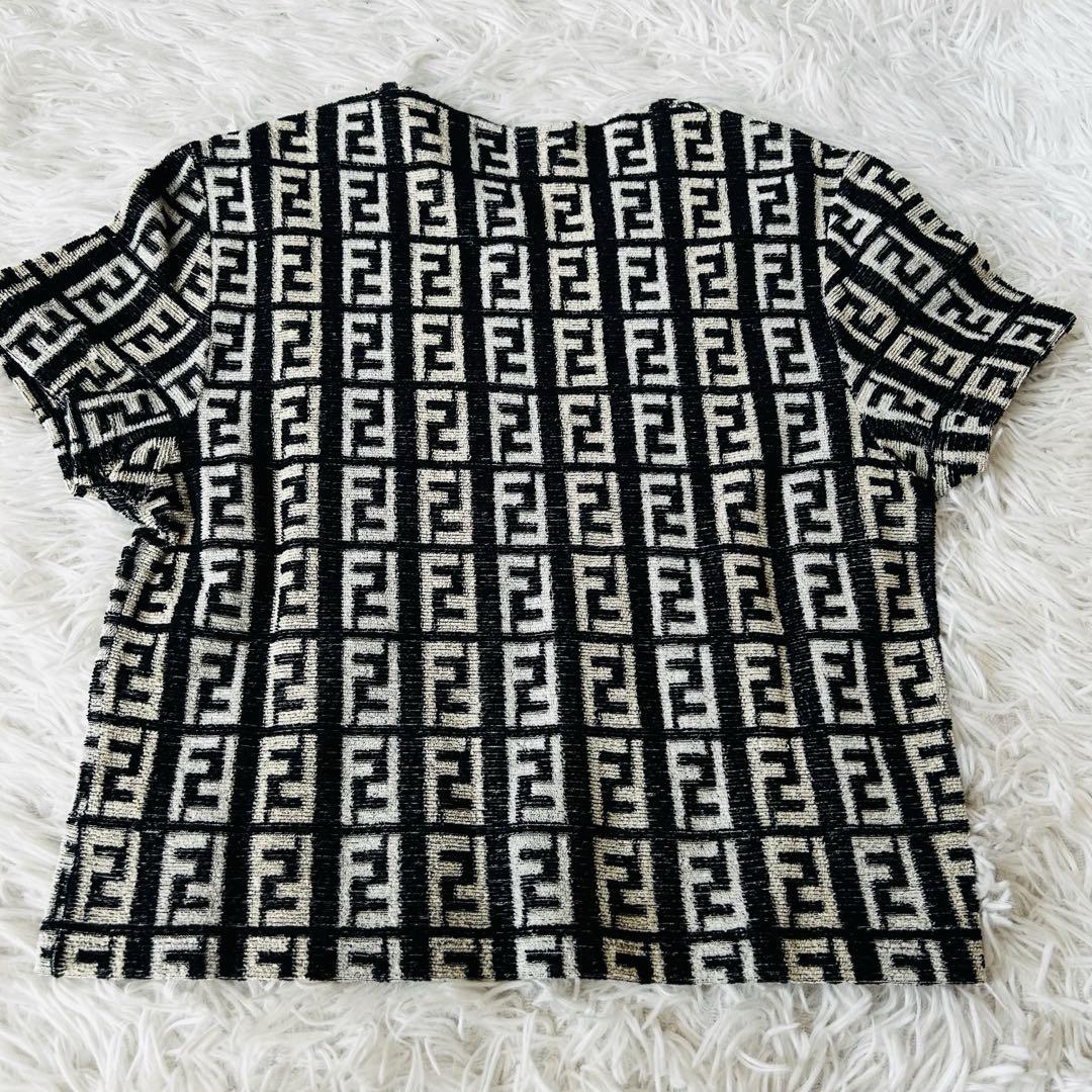 フェンディ　パイル地Tシャツ ズッカ柄　白黒系　y2k ピチT