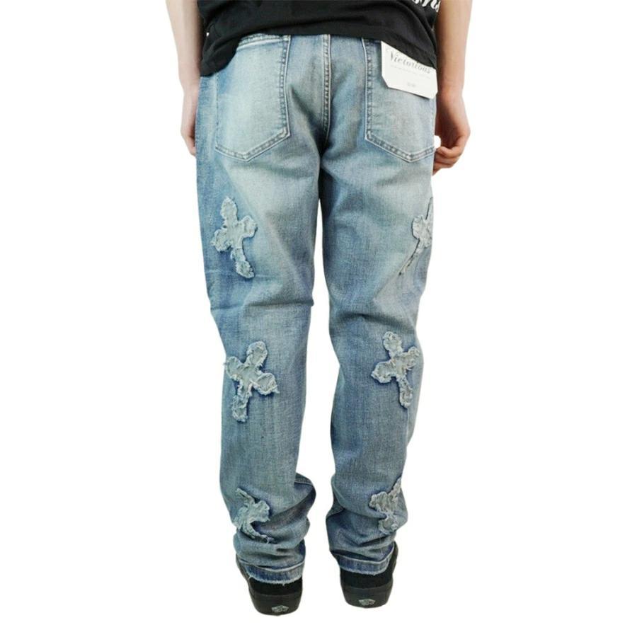 新品W30L32ビクトリアスVICTORIOUS十字架クロスデニムパッチパンツ