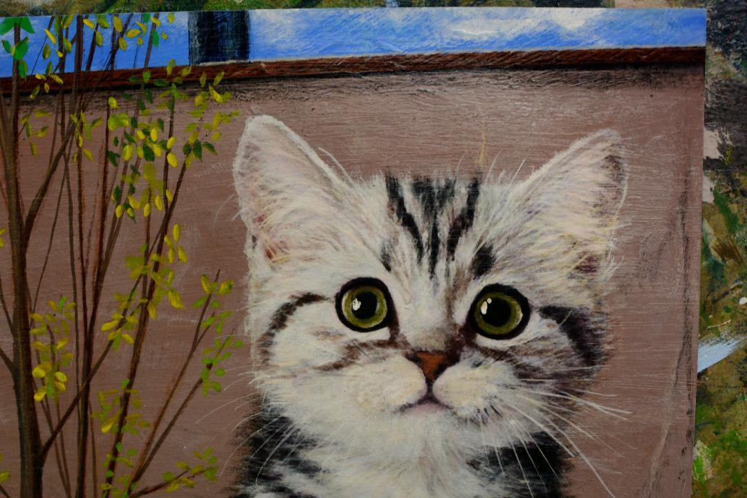アクリル画　石段で見守る猫　Ａ２ 71jlgaWtJhL._UF350,350_QL80_.jpg