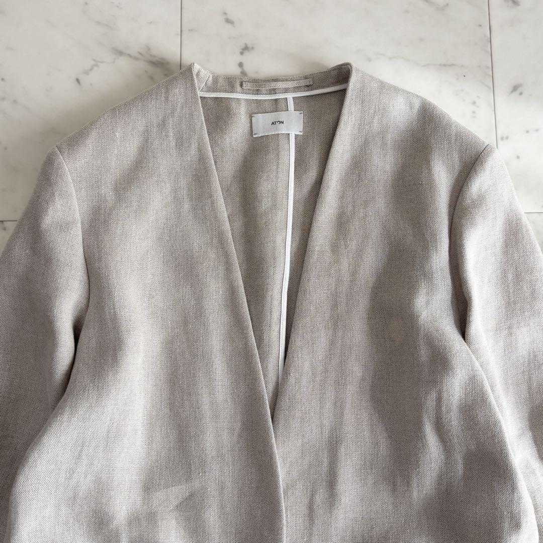23SS エイトン LINEN OXFORD NO COLLAR JACKET