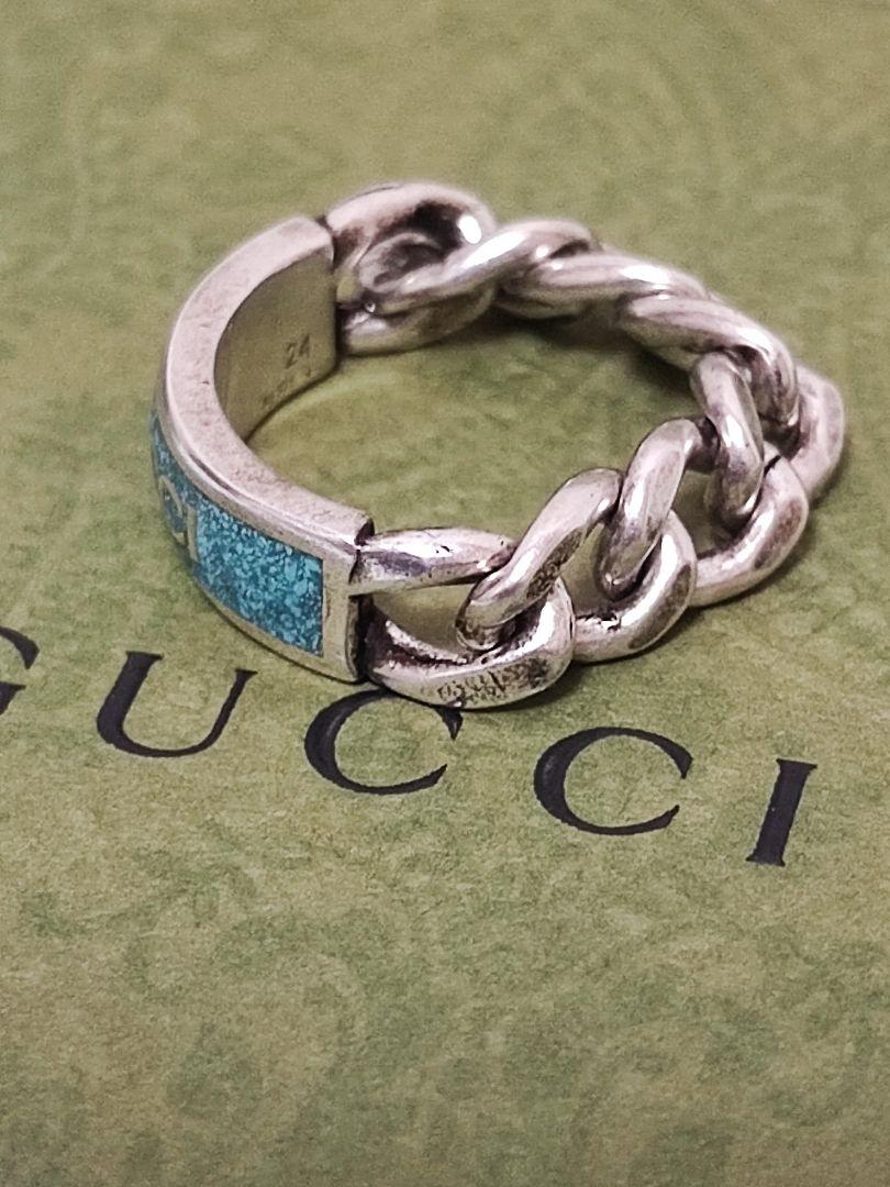 【新品】GUCCI グッチ ロゴ エナメル リング 指輪 24号 シルバー