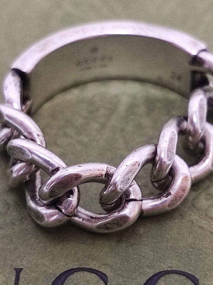 【新品】GUCCI グッチ ロゴ エナメル リング 指輪 24号 シルバー