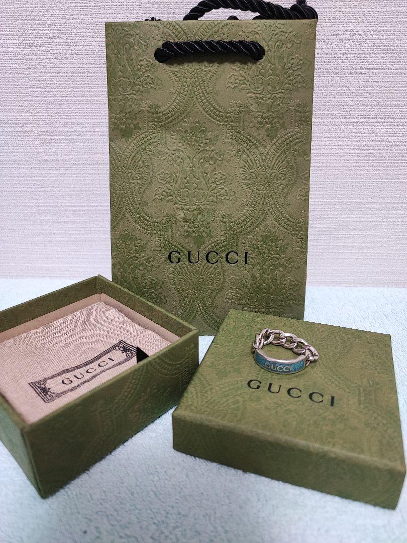 【新品】GUCCI グッチ ロゴ エナメル リング 指輪 24号 シルバー