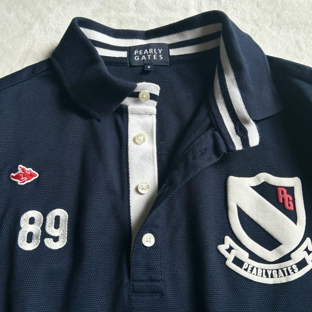 美品 パーリーゲイツ ナンバリング ワッペン ポロシャツ 6(XL