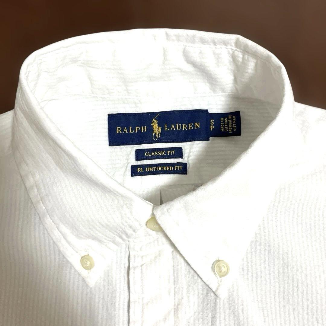 RALPH LAUREN半袖シアサッカーボタンダウンシャツSPホワイト