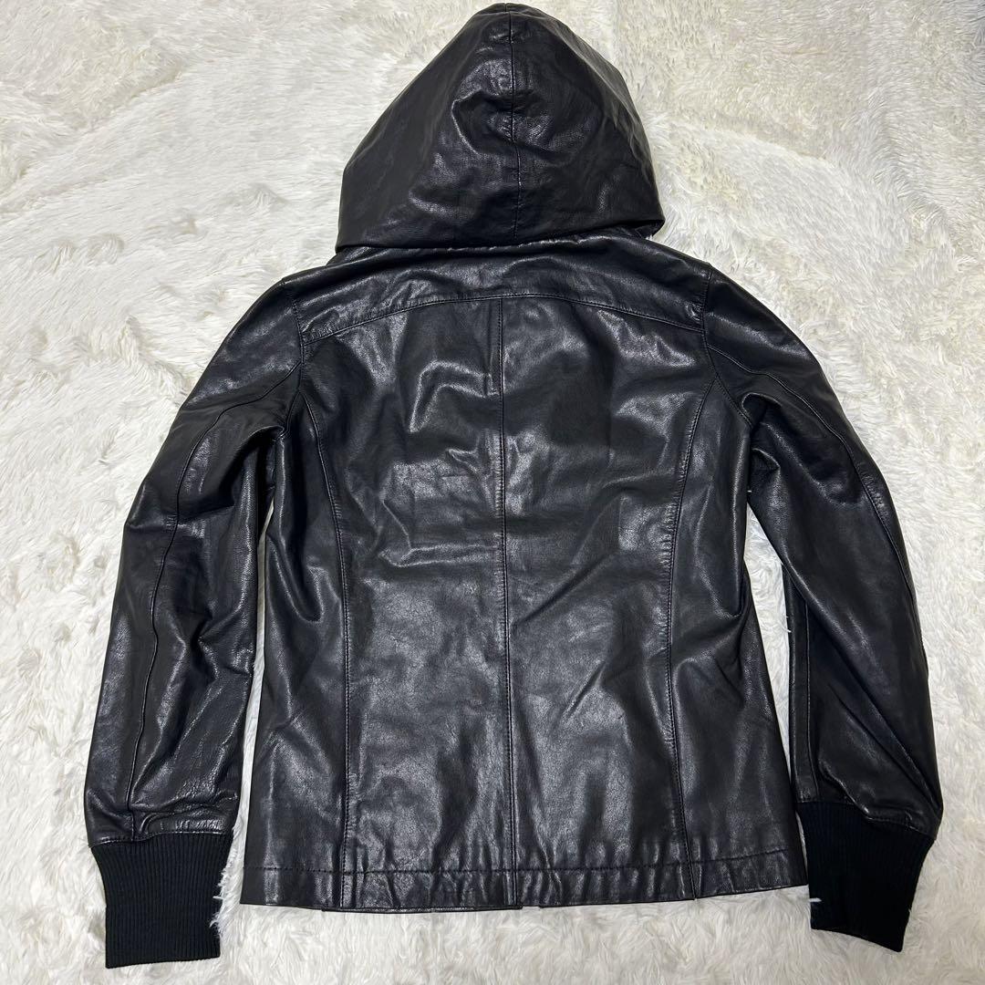 極美品✨ Lui's レザー パーカー ゴートレザー ダブルジップ ブラック 美品】Lui's レザー パーカー ゴートレザー ダブルジップ