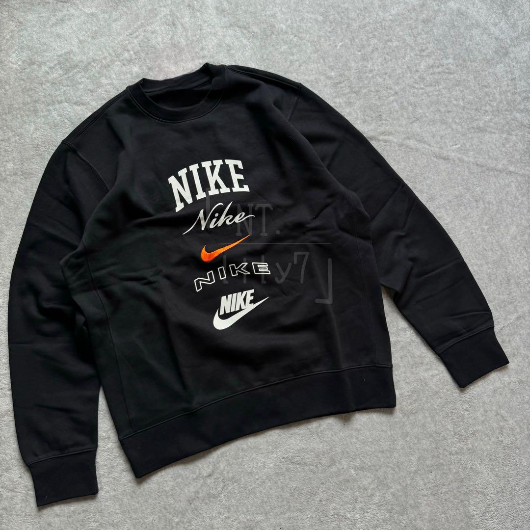 NIKE L クラブ オレンジ ホワイト トレーナー ブラック