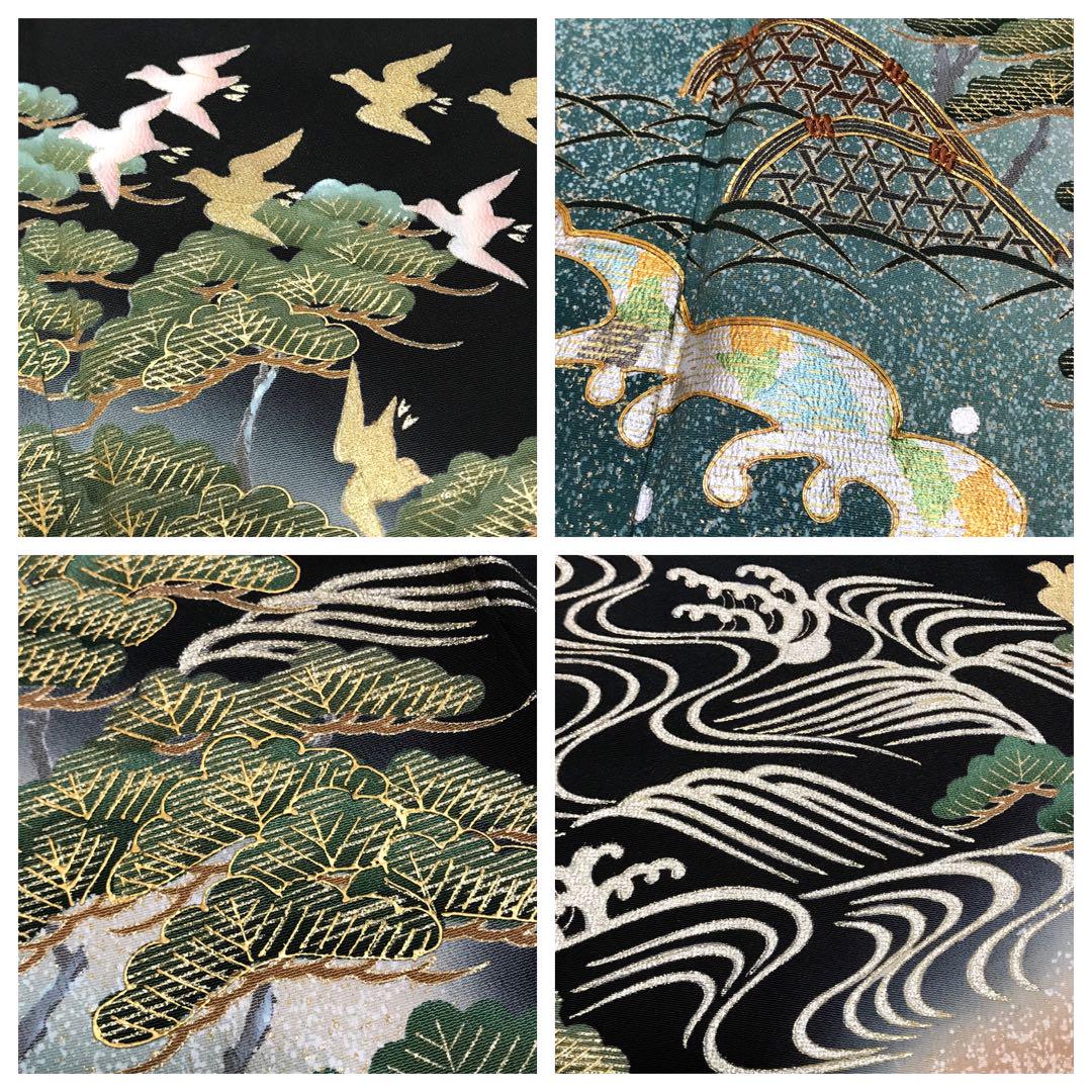 豪華 金彩 友禅 五つ紋 比翼 正絹 美品 留袖]黒留袖 刺繍 着物 袷 作家物 着物・浴衣