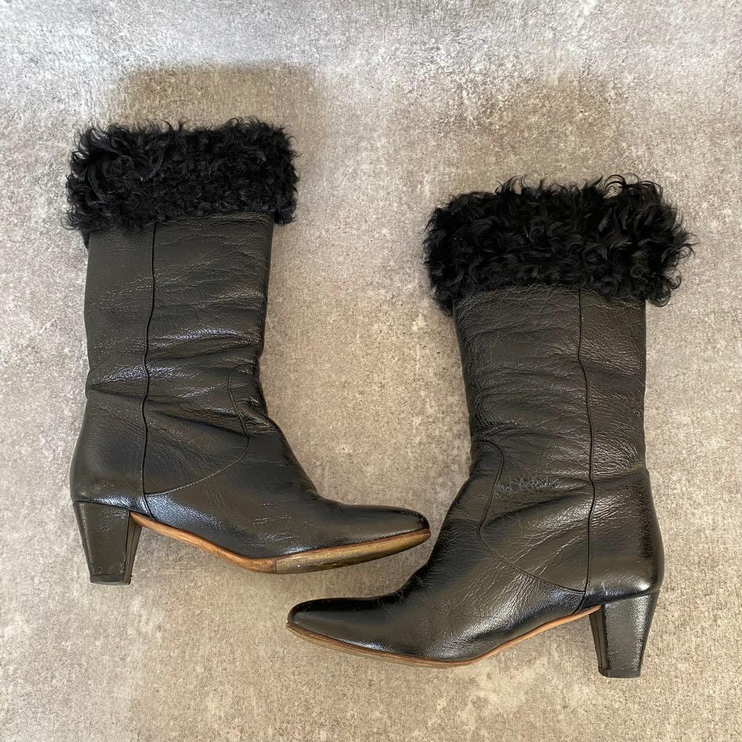 シャネル ロングブーツ ラムファー レザー CC ココマーク 22cm シャネル ロングブーツ ラムファー レザー CC ココマーク 22cm