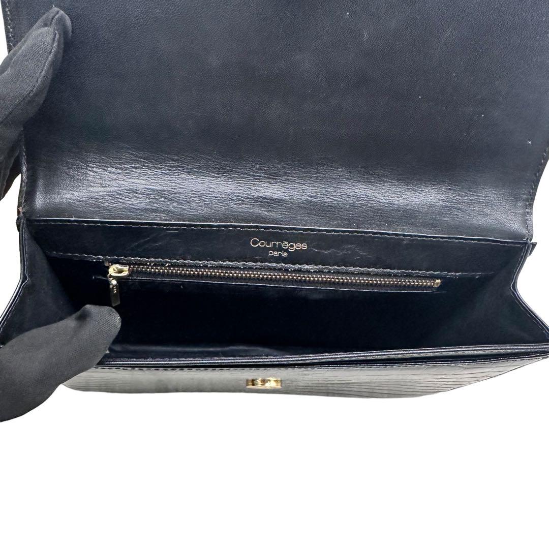 極美品❣️ クレージュ　シャイ二ング　クロコ型押し　レザー　クラッチバッグ