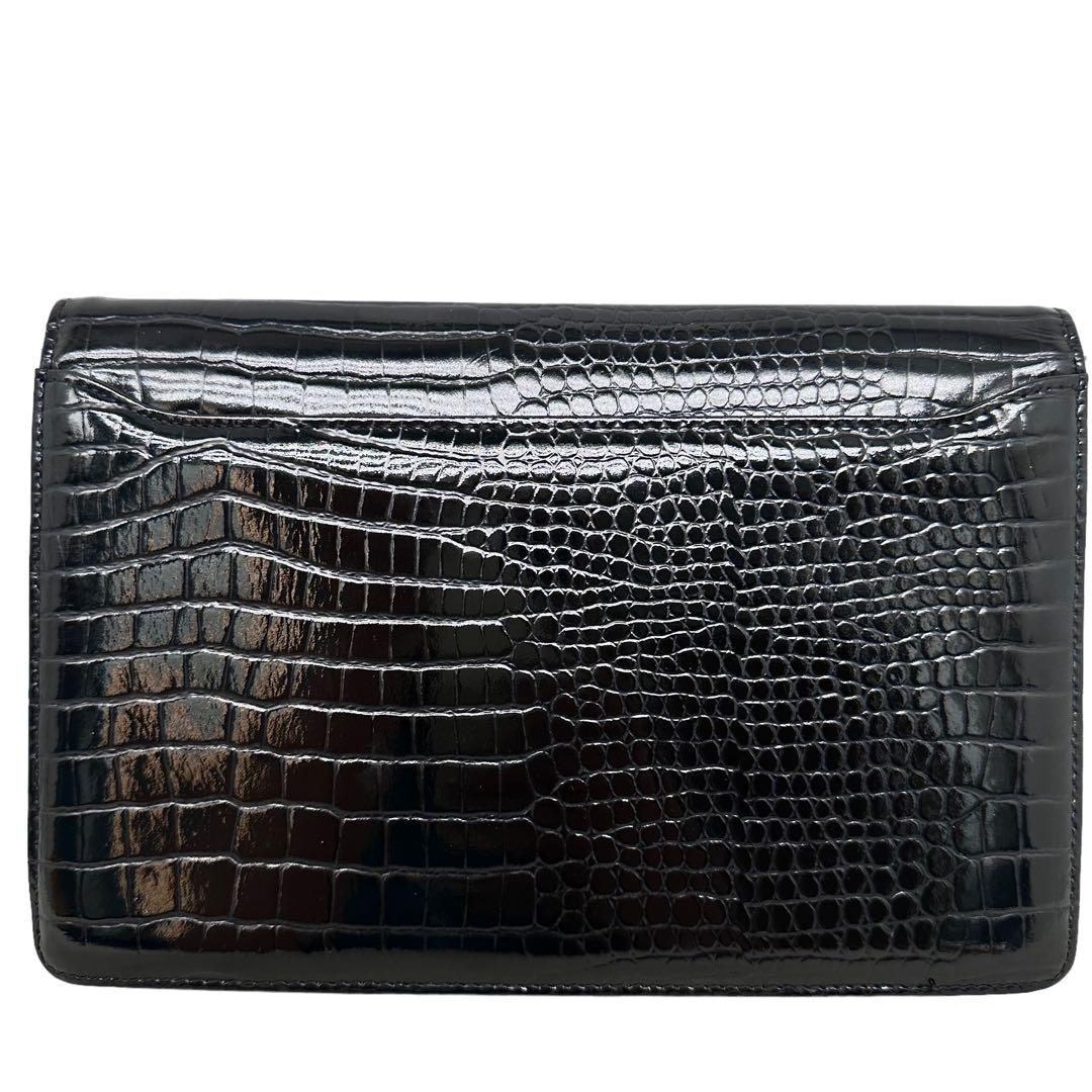 極美品❣️ クレージュ　シャイ二ング　クロコ型押し　レザー　クラッチバッグ