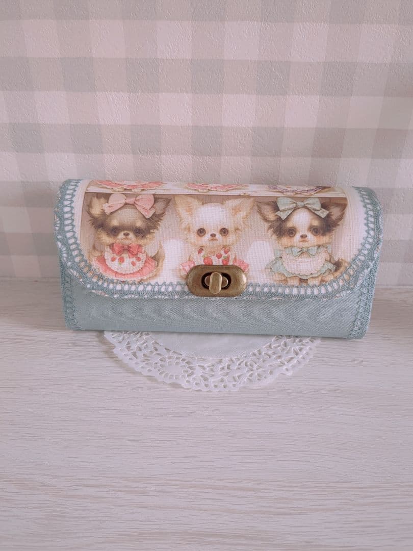 完成品＆1点ものチワワの長財布(ブルー)