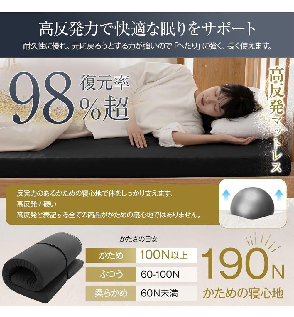 マットレス シングル硬さ190N 高密度24D 高反発マットレス 極厚10㎝