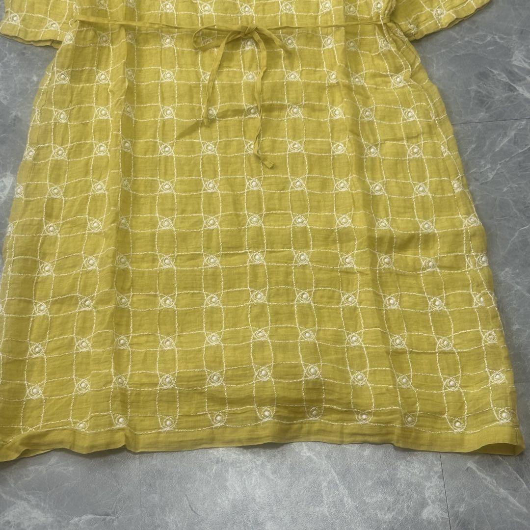 ミナペルホネン♡リネン　ワンピース　刺繍　ベルト　cantuccio 黄色　36