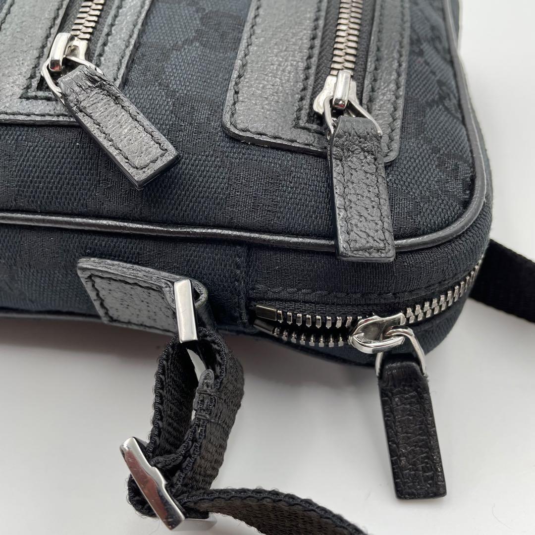✨美品✨　GUCCI GG キャンバス　レザー　スクエア　ショルダーバッグ　黒