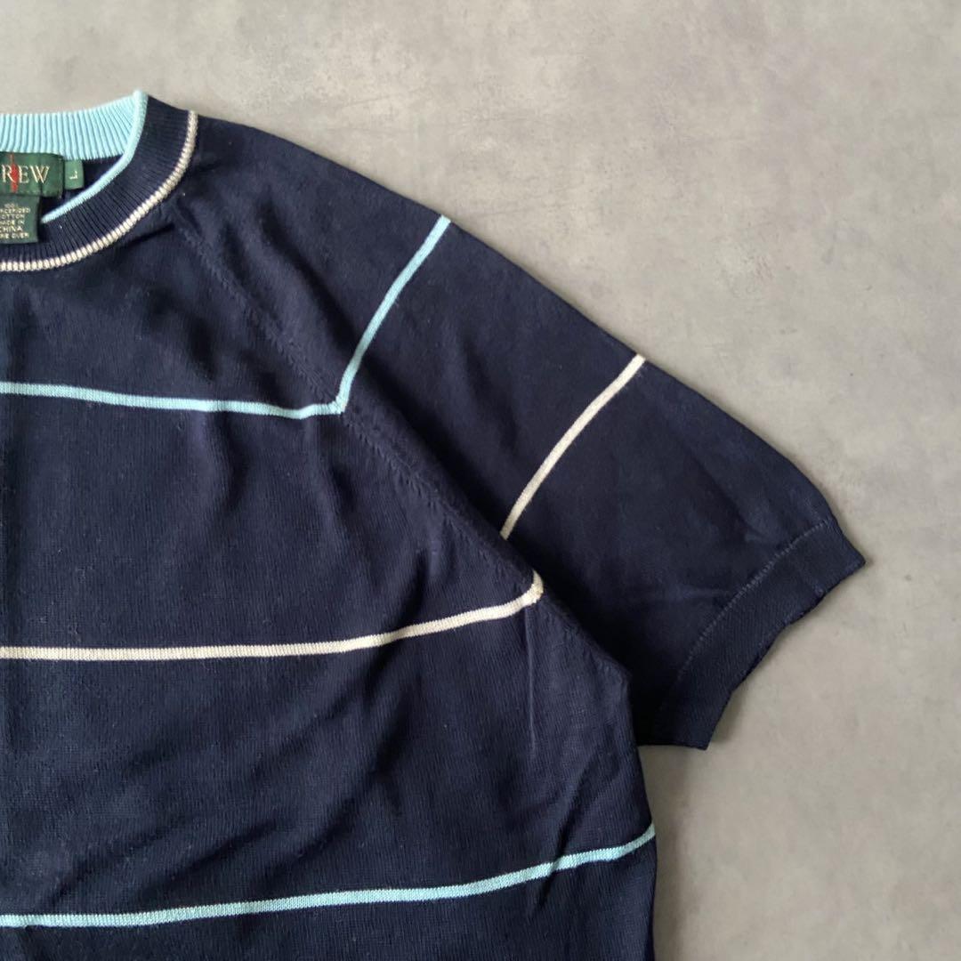 希少】90s J.CREW 巨人タグ 半袖ニット ボーダー 紺色 AY54