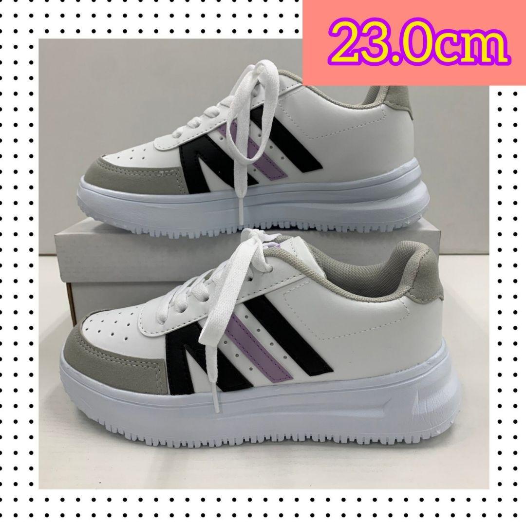 23.0m★新品★レディース 厚底 フェイクレザーシューズ 黒紫