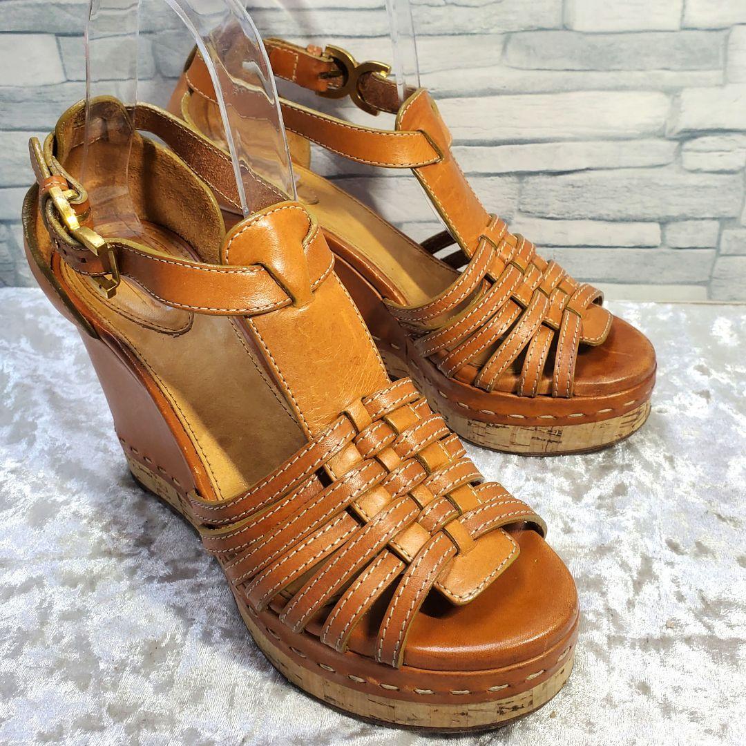 【美品】✨Chloe クロエ 24cm パンプス サンダル 茶系 レザー 37