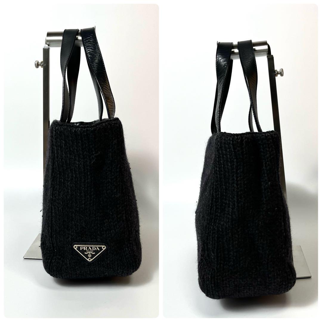 PRADA プラダ ウール ハンドバッグ トートバッグ 三角ロゴプレート グレー