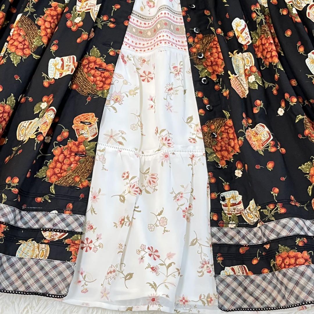 ☆美品　ピンクハウス　半袖ワンピース いちご柄　ブラック　マキシ丈