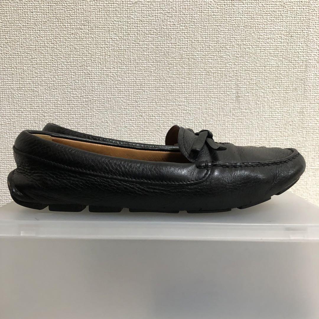 美品✨PRADA バレエシューズ　530B レザー　ブラック　金具ロゴ　シルバー