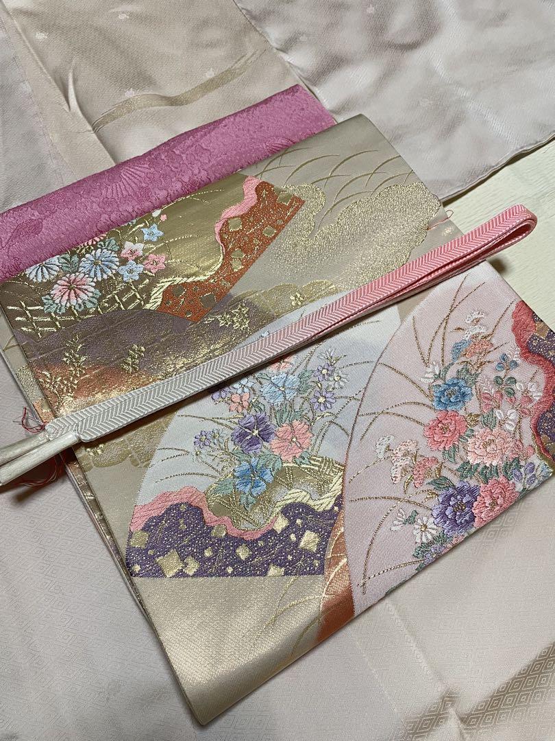 訪問着フルセット　正絹　地紋　しつけ糸付き　きものやまと　汕頭刺繍