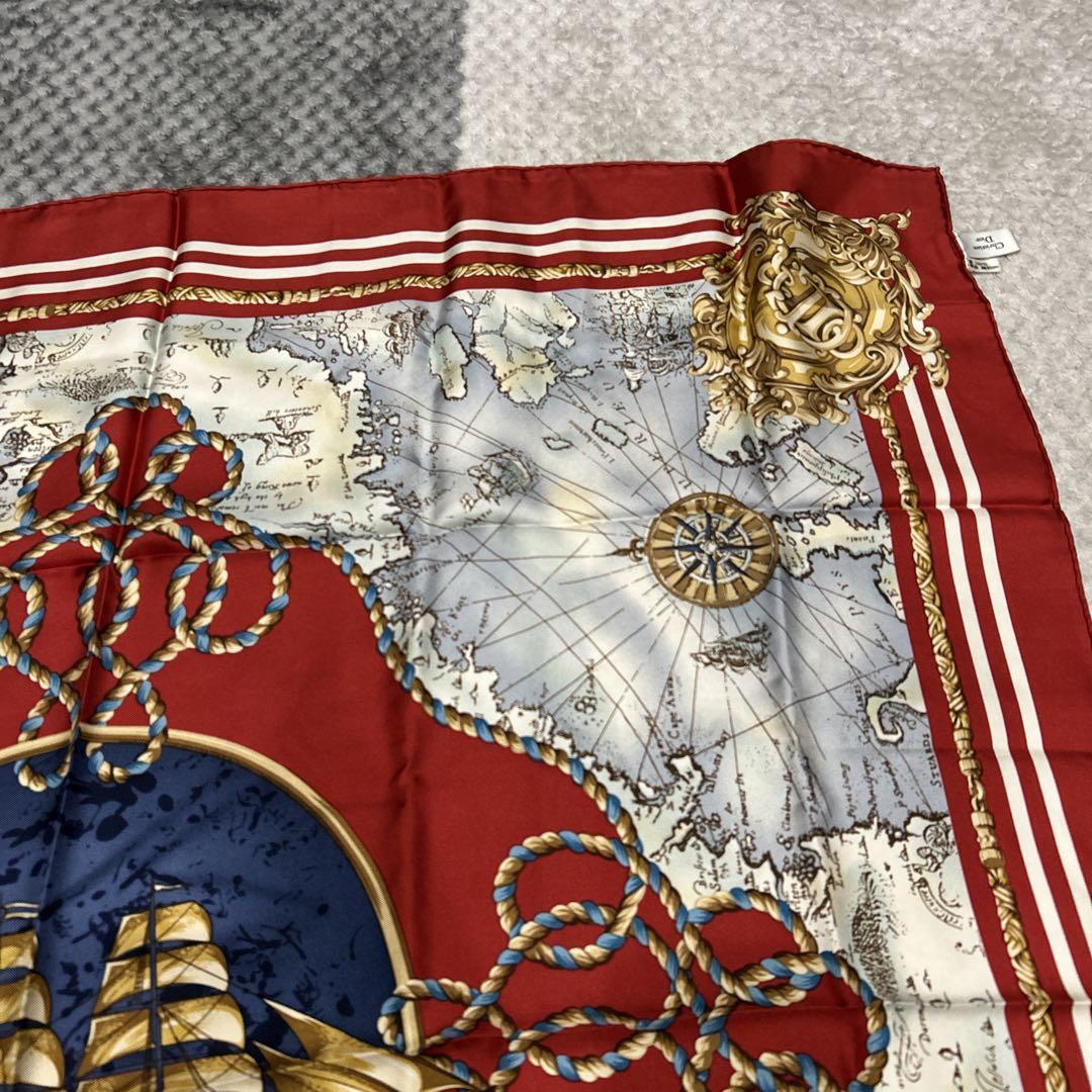 レア！ Christian Dior ディオール 大判 スカーフ 船 赤 RED