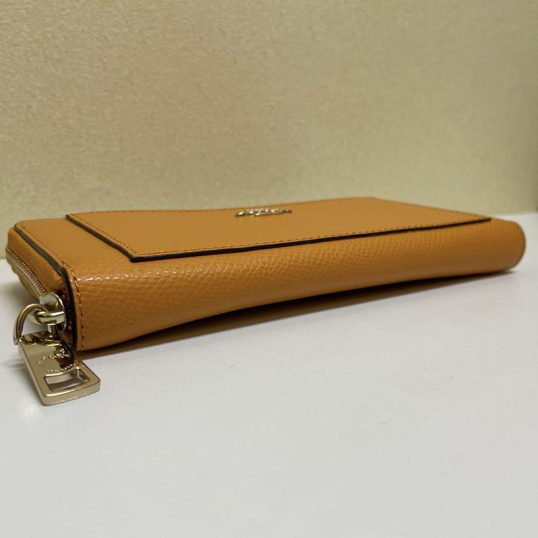 極美品 COACH コーチ 長財布 ラウンドファスナー レザー オレンジ