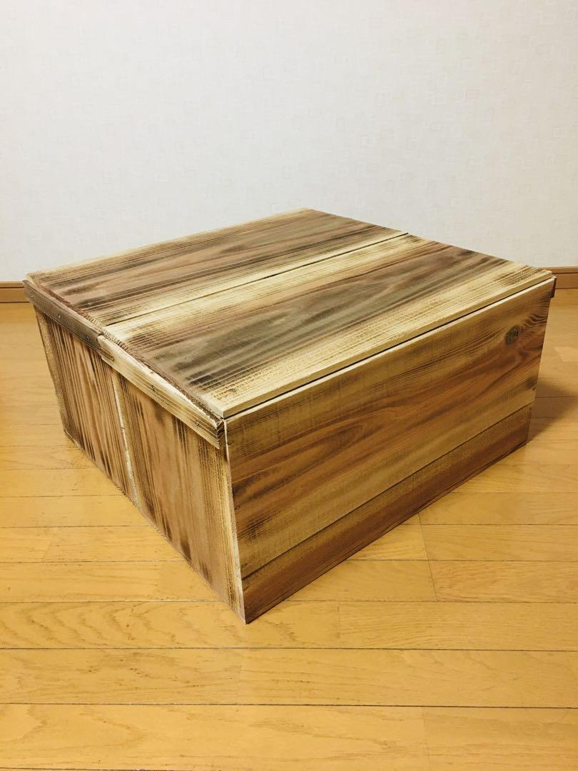 【新品】青森 りんご箱 焼き目　木箱 木製 杉 ふたつき 2箱セット