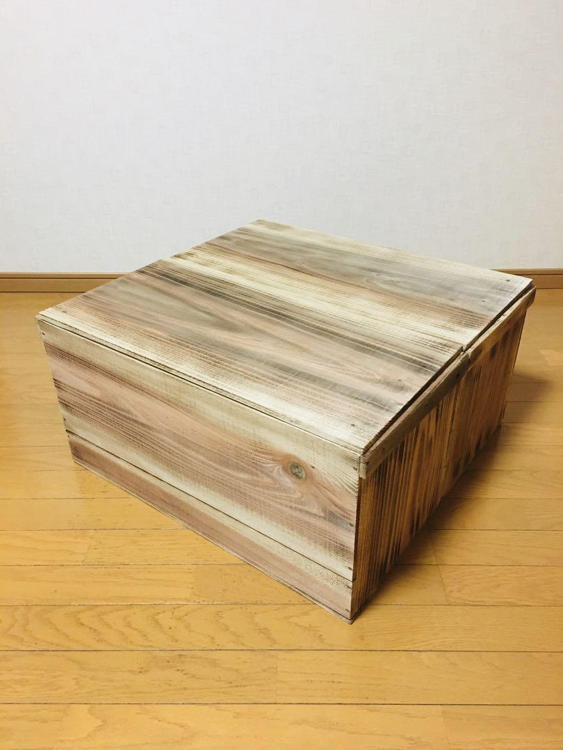 【新品】青森 りんご箱 焼き目　木箱 木製 杉 ふたつき 2箱セット