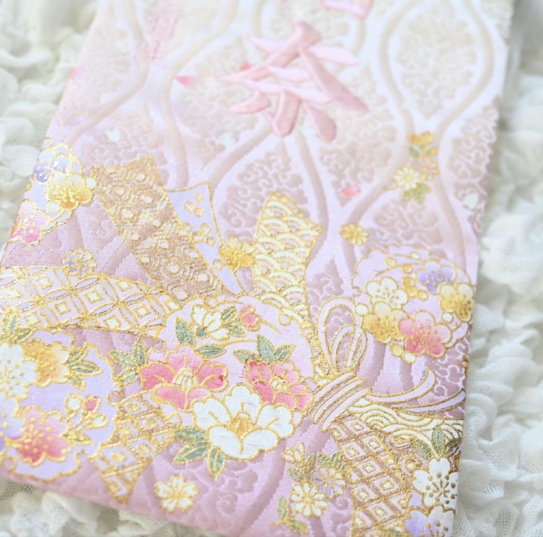 名前旗　ピンク　熨斗雪輪の縁起柄♪ 金襴生地×刺繍【名前旗スタンド付/送料無料】