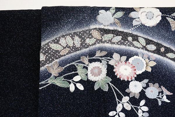 美品 訪問着 辻が花 黒 蒔糊 トールサイズ 袷 身丈165cm お洒落 正絹