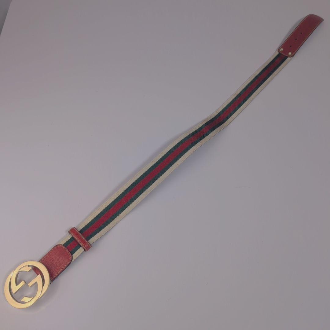 GUCCI グッチ シェリーライン レザーベルト レッド/ホワイト/グリーン