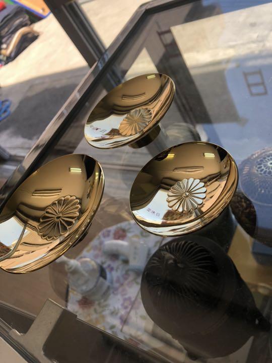 金盃 三ツ重 菊 純金メッキ
