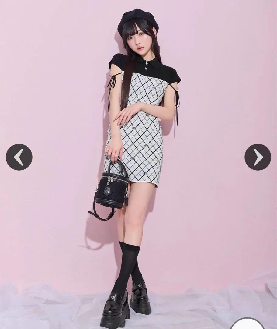 逃げ水あむ着用 ミシェルマカロン モノグラムニットミニ