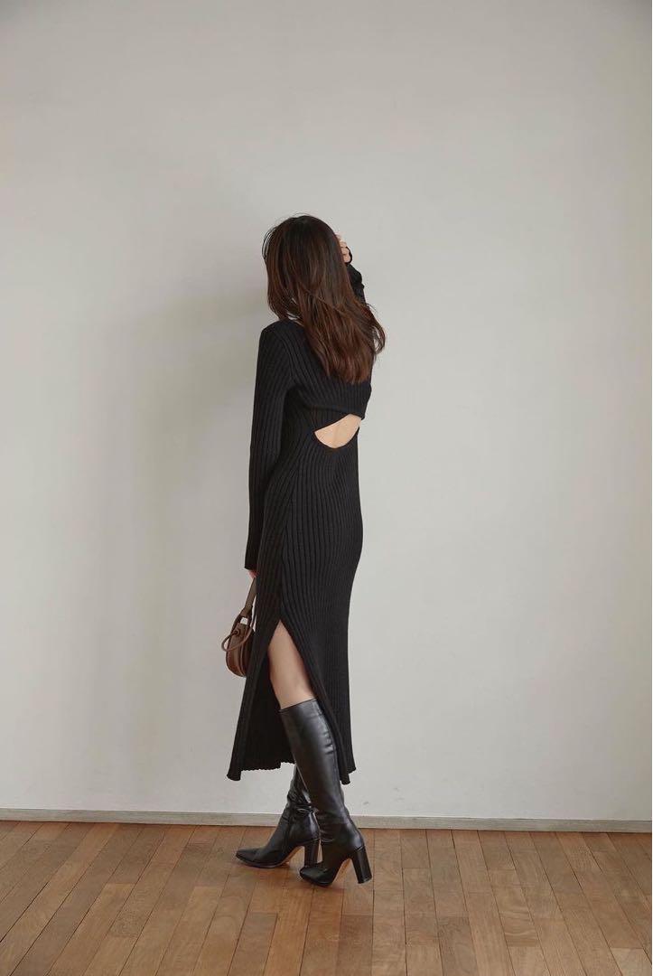 ロングニットワンピース 黒