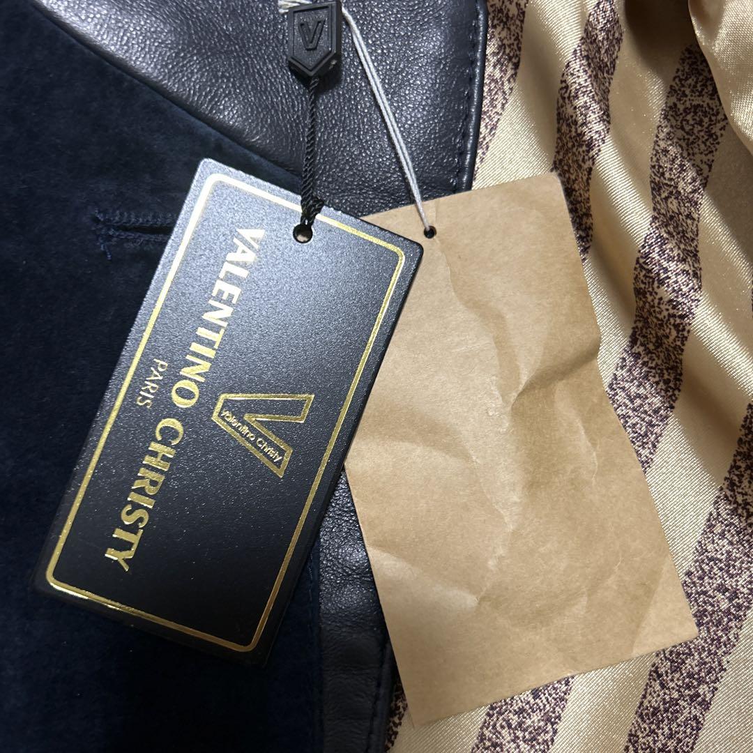 タグ付きVALENTINO CHRISTY チェスターコート 豚革 ネイビー 紺