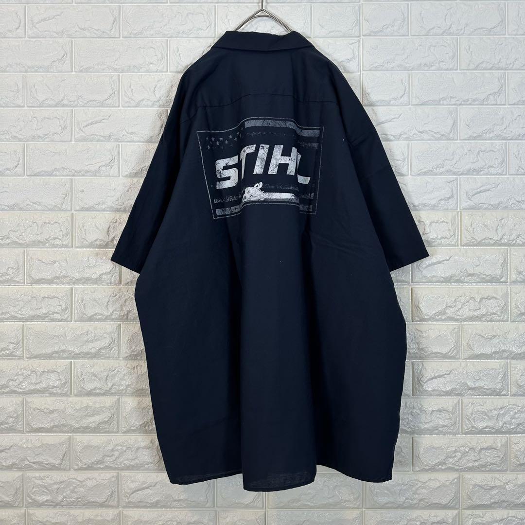 V769【RED KAP】プリントロゴ ワークシャツ【メンズ3XL】ネイビー